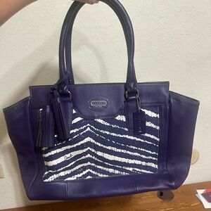 Coach Purple and White Tote Bag with Striking Design